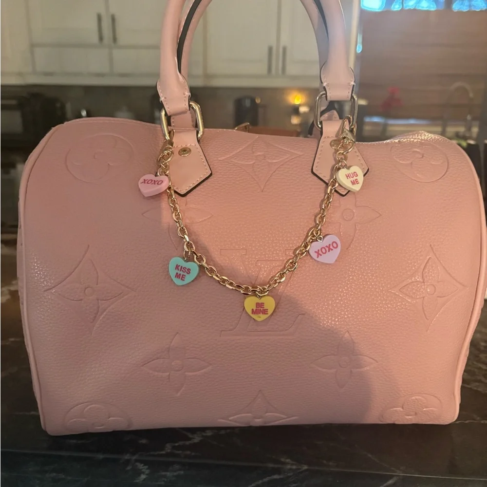 Gold Chain Charm bag charm with Pastel Conversation Hearts